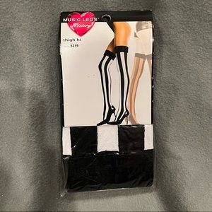 Black and White Striped Thigh High Tights - NIB